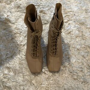 ZARA beige faux leather tan booties